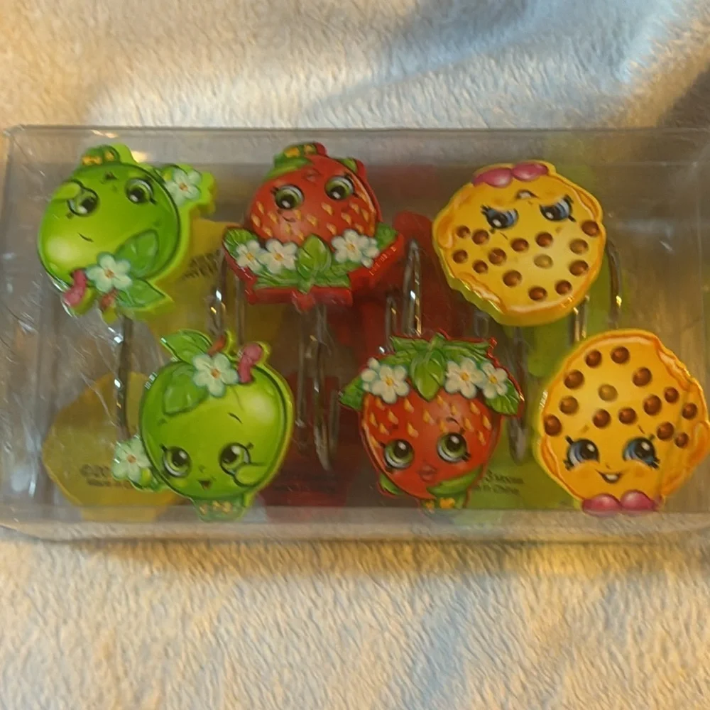 Fun Set of Fruity Shower Curtain Hooks- Set of 12 NIB